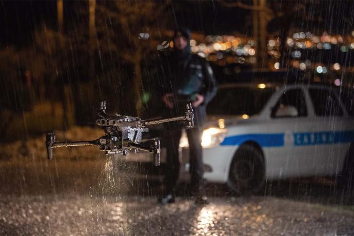 DJI M30T flying in rain.